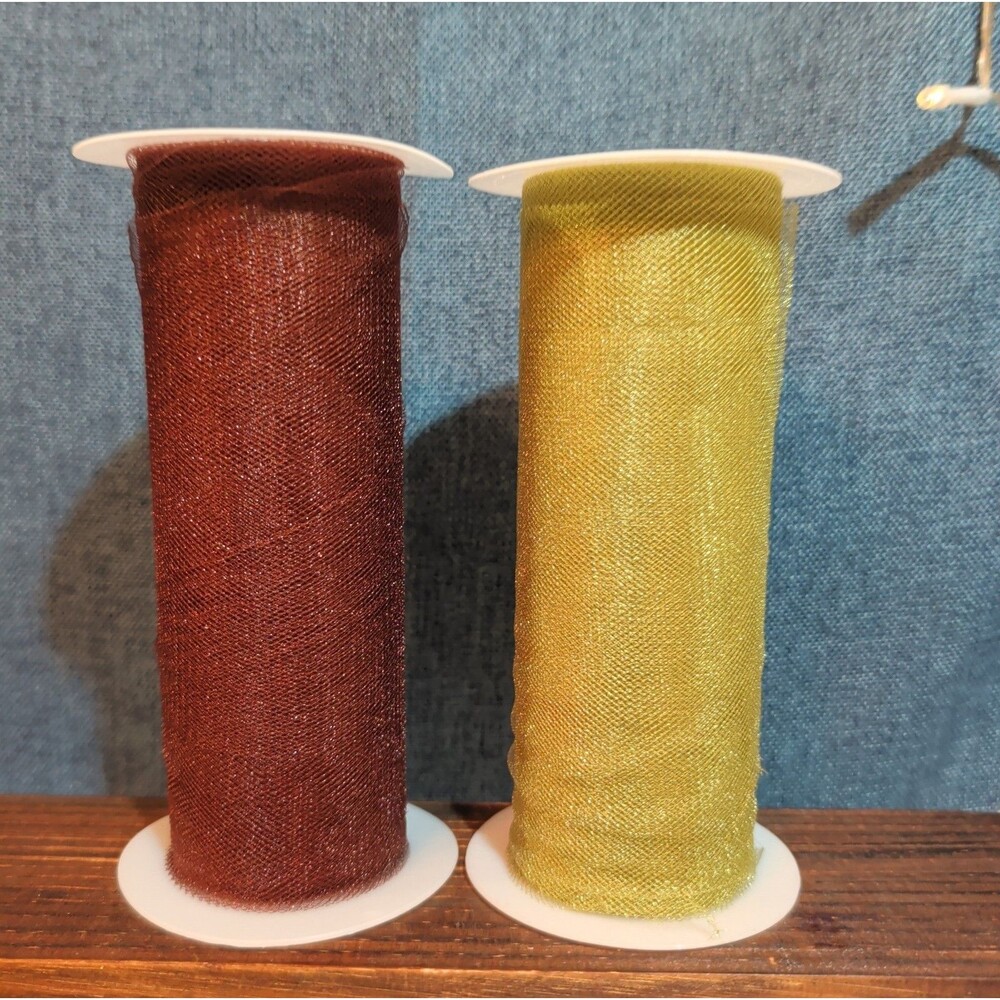 Deco Mesh Ribbon Lot 2 Maroon Gold Metallic Craft Destash